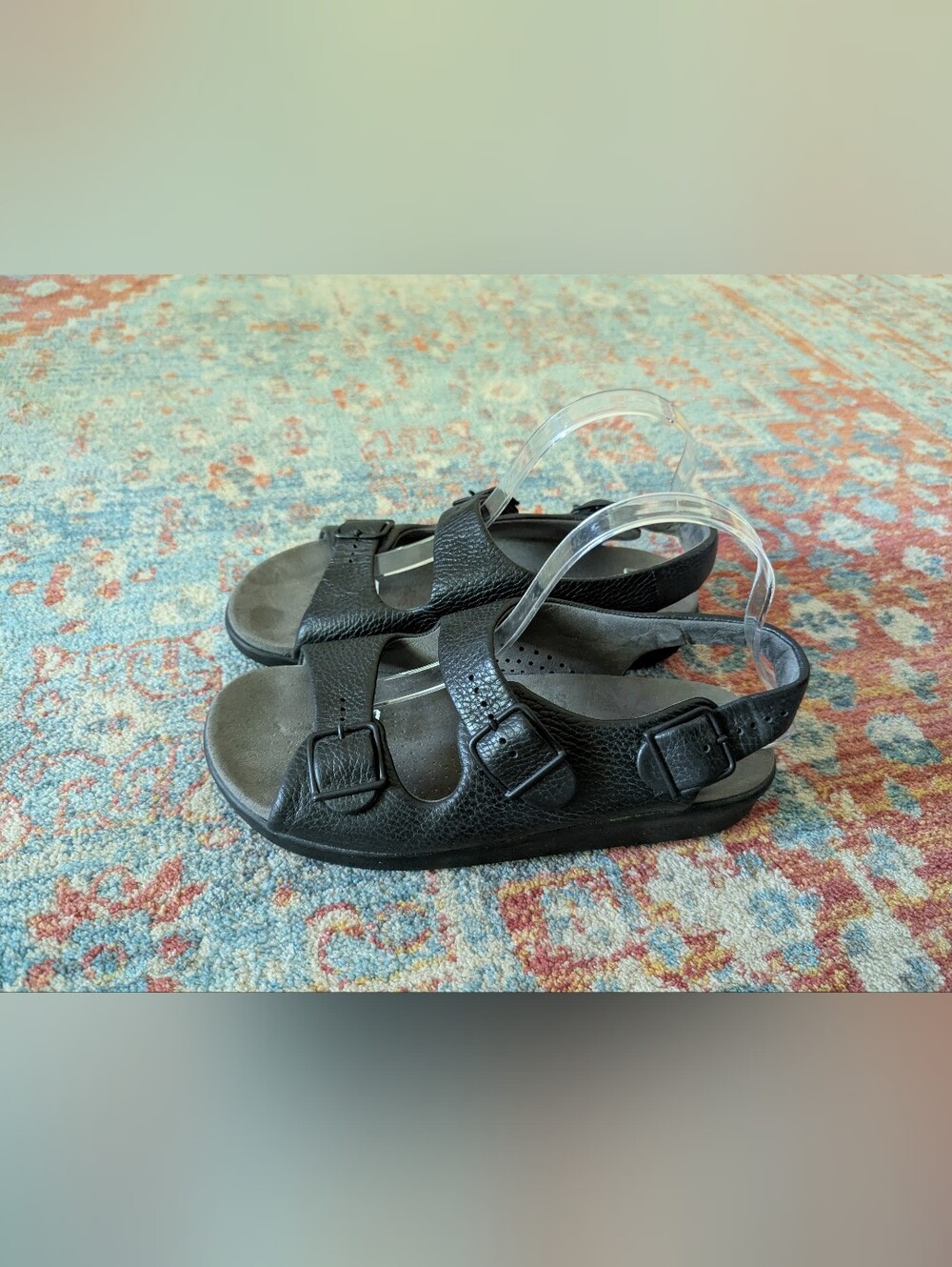 SAS Women's 9.5 M RELAXED Heel Strap Soft Leather Buckle Sandals Black 1760-013